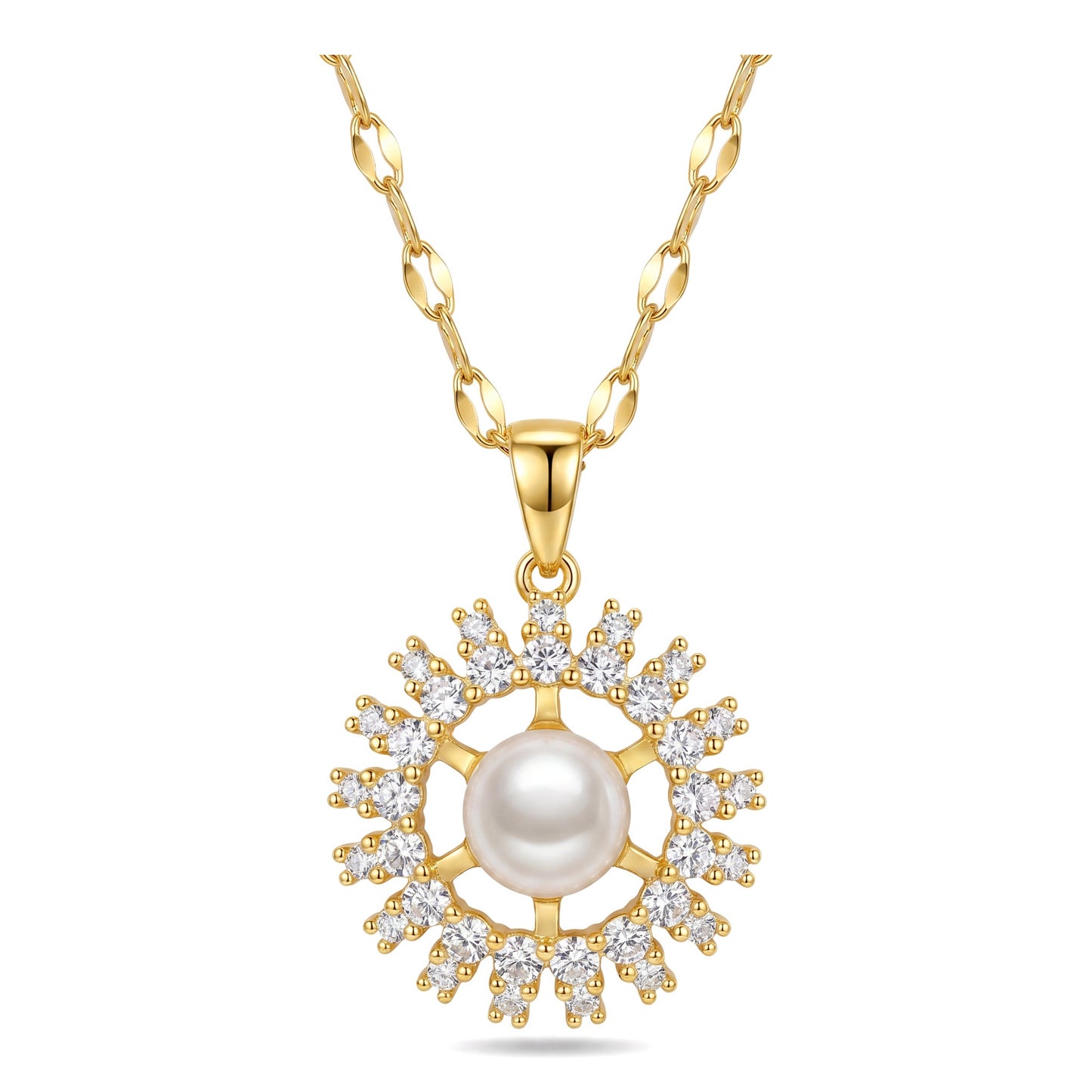 Pearl & CZ Pendant Necklace | 18K Gold Plated Stainless Steel