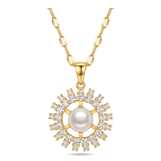 Pearl & CZ Pendant Necklace | 18K Gold Plated Stainless Steel