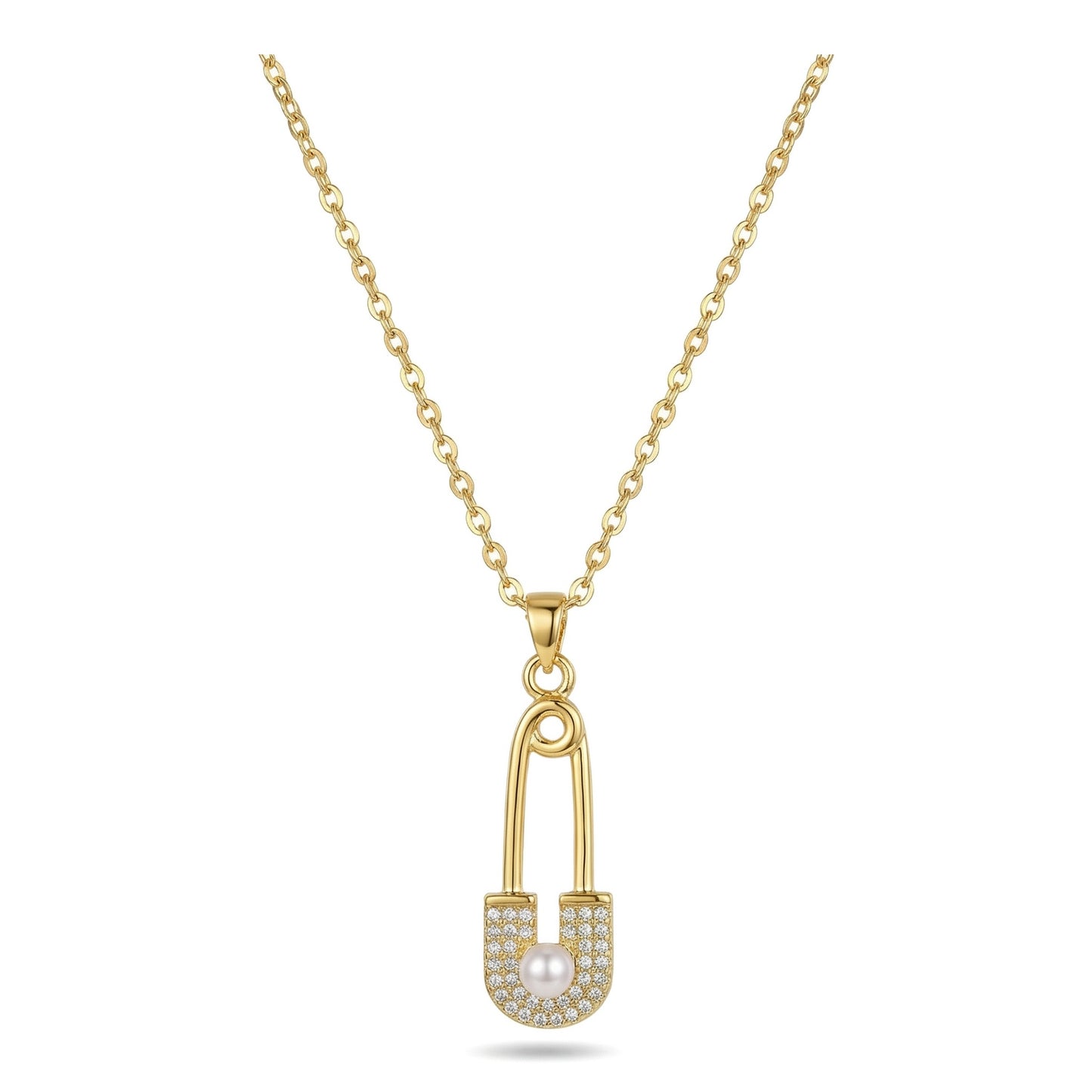 Wholesale Gold Plated Stainless Steel Pearl Pin Pendant Necklace