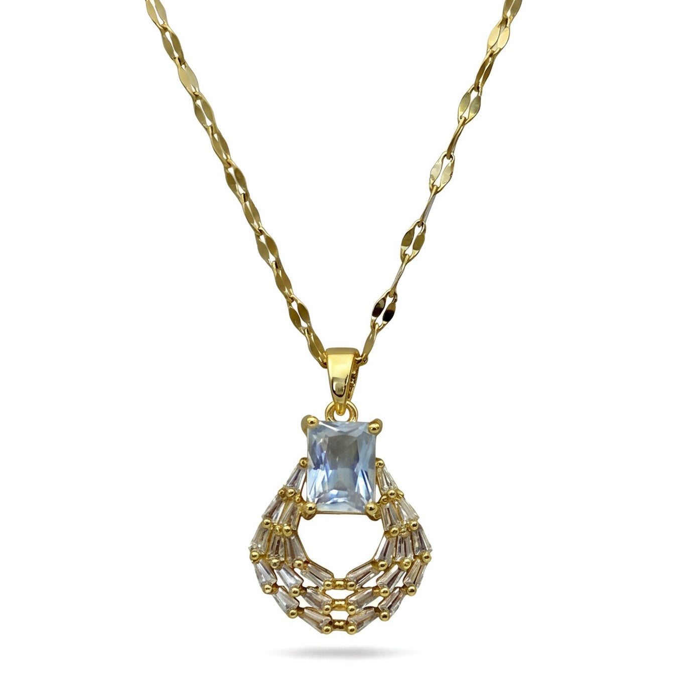 Gold Crystal Wreath Pendant Necklace |18K Gold Plated Stainless Steel Chains