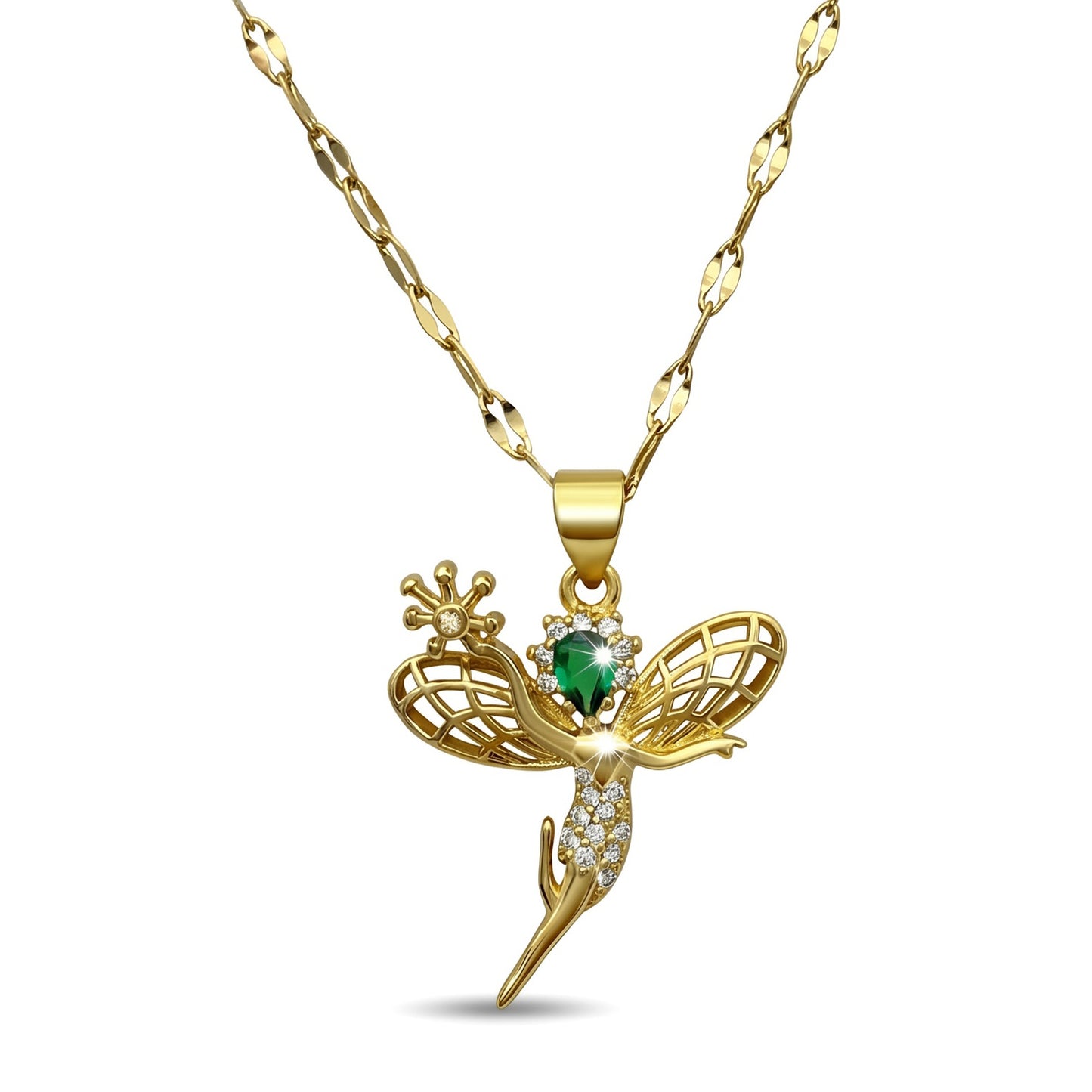 Gold Fairy Hummingbird Pendant Necklace |Stainless Steel Chains
