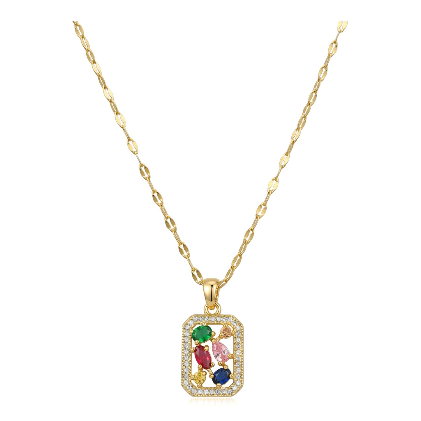 Wholesale Gold Plated Stainless Steel Square Zircon Pendant Necklace