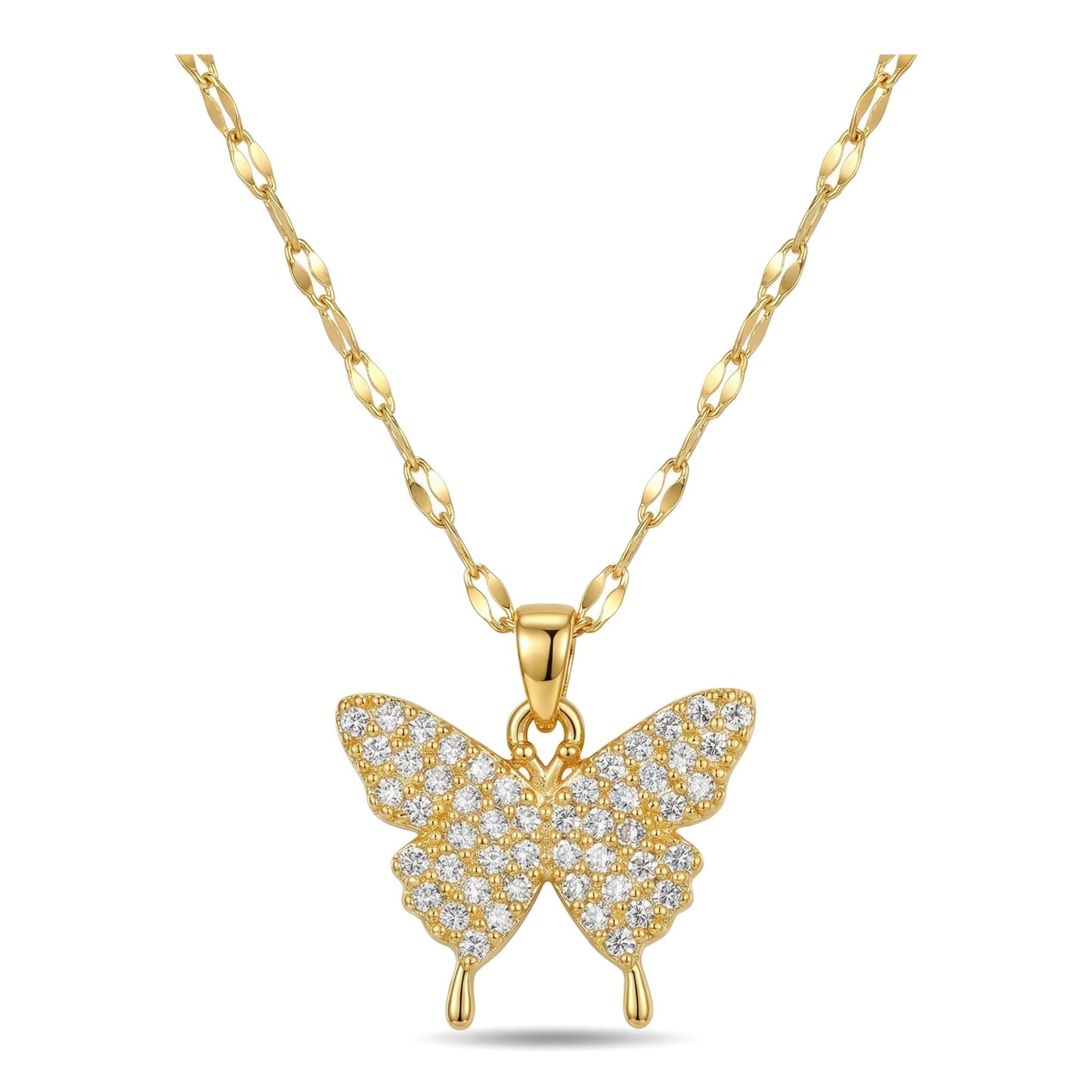 Wholesale Gold Plated Stainless Steel Butterfly Zircon Pendant Necklace