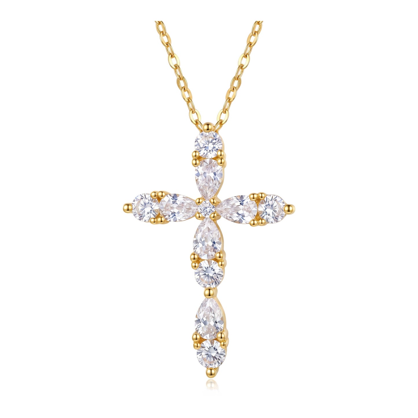 Marquise CZ Cross Pendant Necklace | 18K Gold Plated Stainless Steel