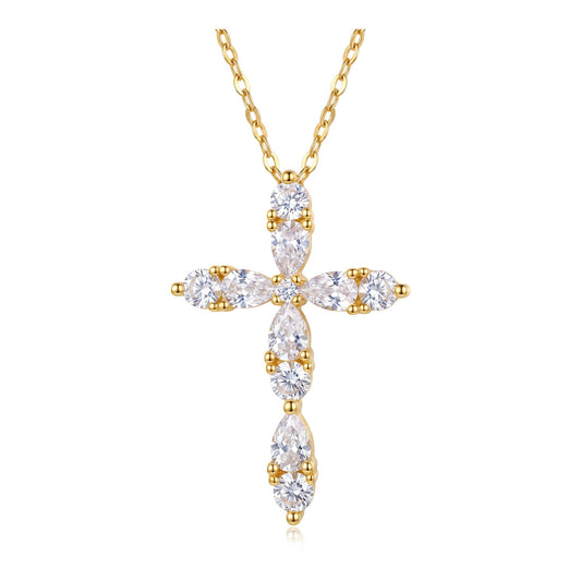 Marquise CZ Cross Pendant Necklace | 18K Gold Plated Stainless Steel