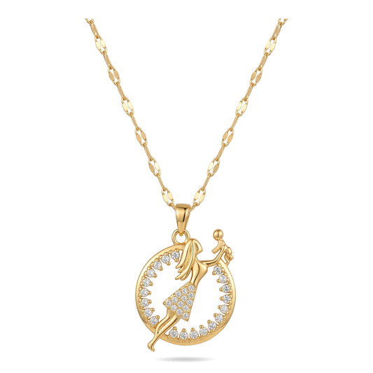 Mother & Child Circle Pendant Necklace|18K Gold Plated Stainless Steel