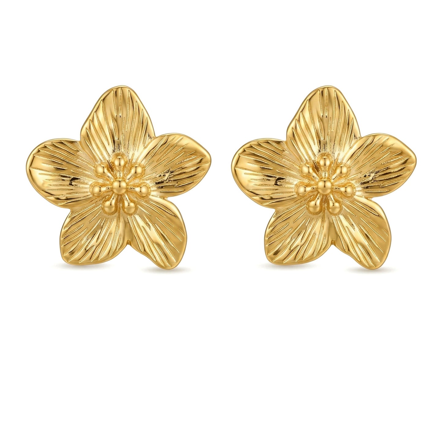 Gold Plumeria Floral Stud Earrings | 18k Gold Plated Stainless Steel