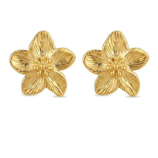 Gold Plumeria Floral Stud Earrings | 18k Gold Plated Stainless Steel