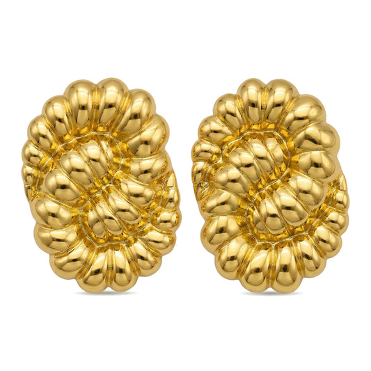 Puffy Cluster Oval Stud Earrings | 18K Gold Plated Stainless Steel