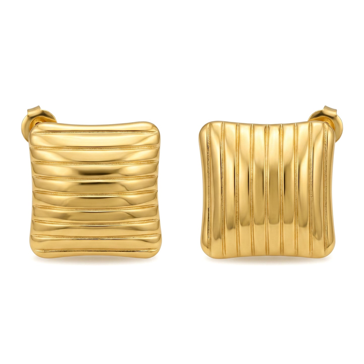 Chunky Striped Square Earrings | 18K Gold Plated Stainless Steel