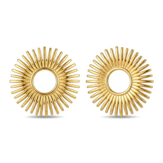 Sunburst Circle Stud Earrings| 18K Gold Plated Stainless Steel