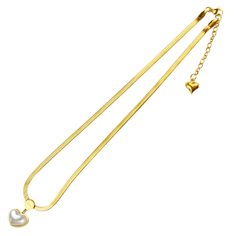Brad Chain Heart pearl pendant Stainless steel necklaces for women