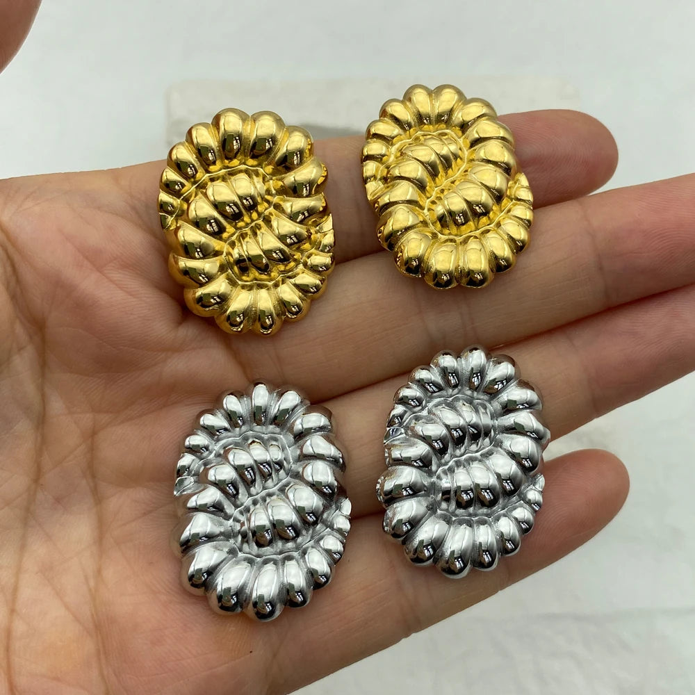 Puffy Cluster Oval Stud Earrings | 18K Gold Plated Stainless Steel