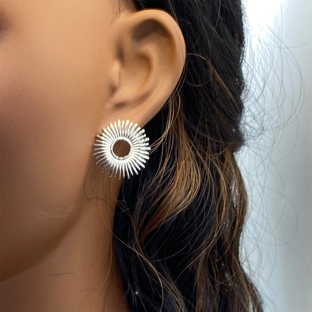 Sunburst Circle Stud Earrings| 18K Gold Plated Stainless Steel
