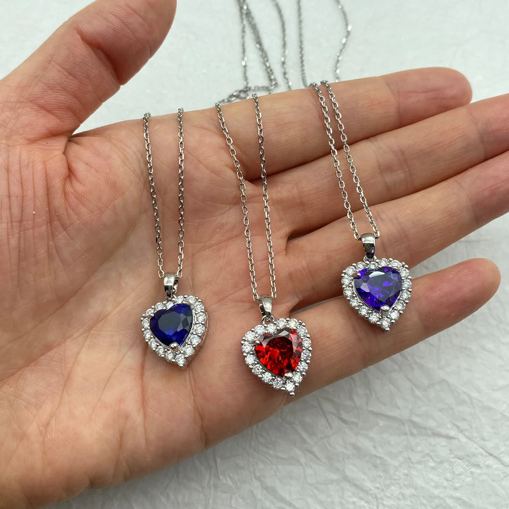 Wholesale Stainless Steel Heart Necklace with Red Zircon Pendant