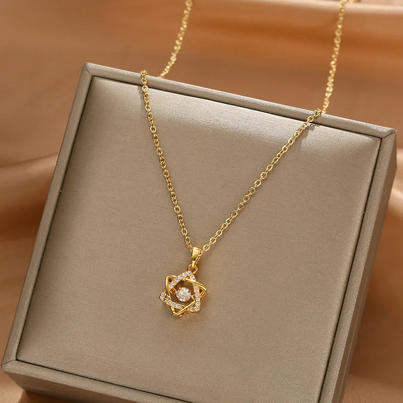 Gold Star CZ Pendant Necklace | Stainless Steel | Brass Pendants