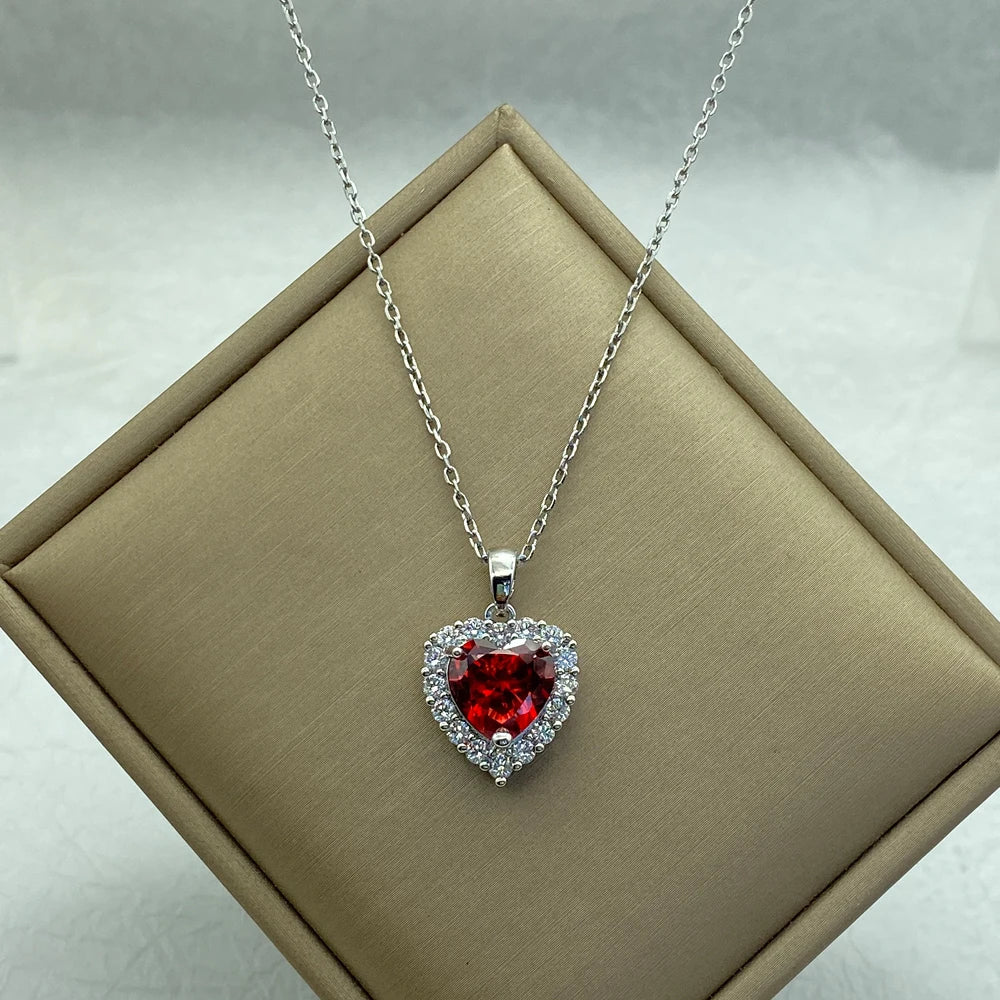 Wholesale Stainless Steel Heart Necklace with Red Zircon Pendant