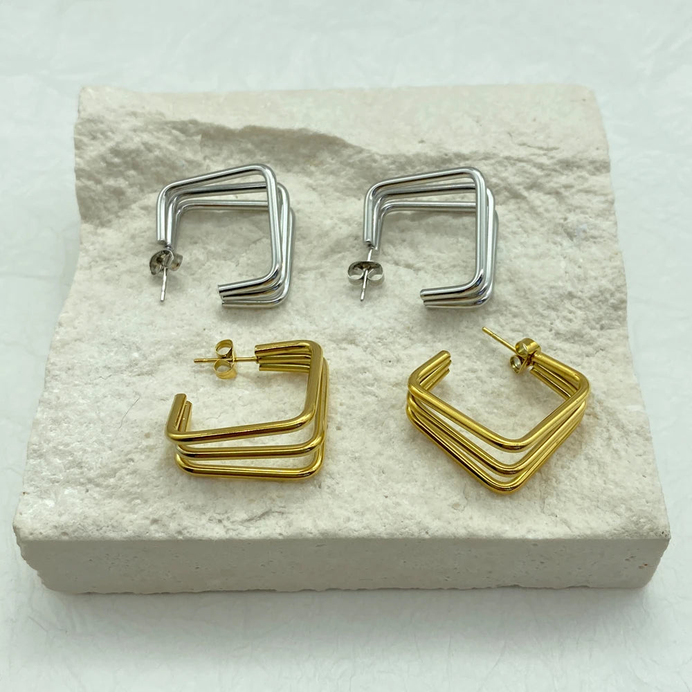 Wholesale Price Gold and Silver Color Non-Tarnish Stainless Steel Stud Geometric Earrings For Women