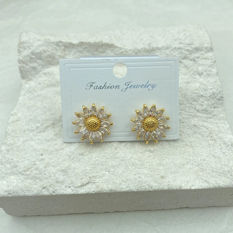 Wholesale Gold Plated Sunflower Stud Earrings