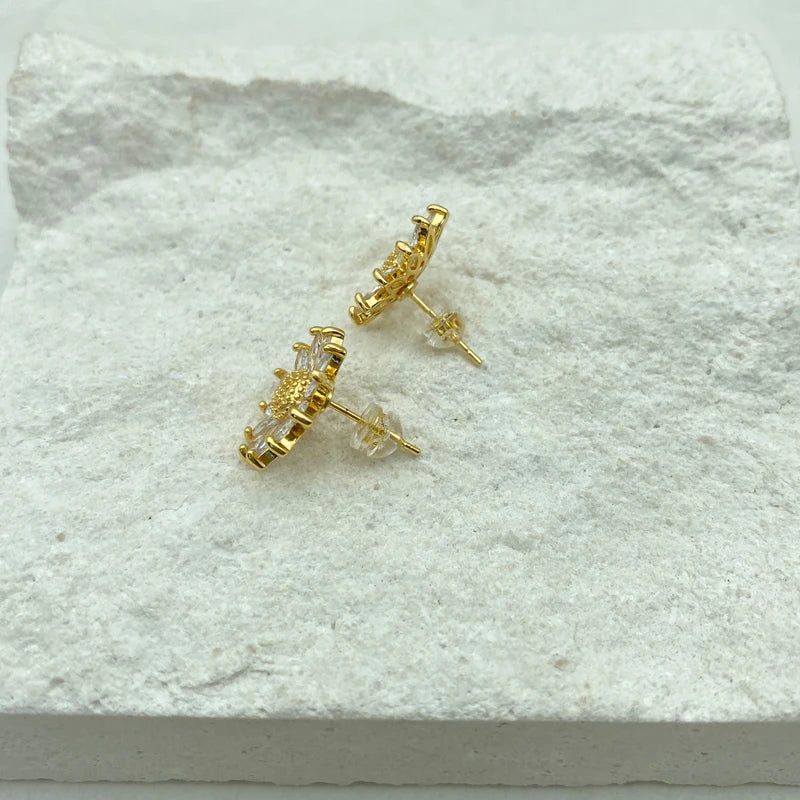 Wholesale Gold Plated Sunflower Stud Earrings