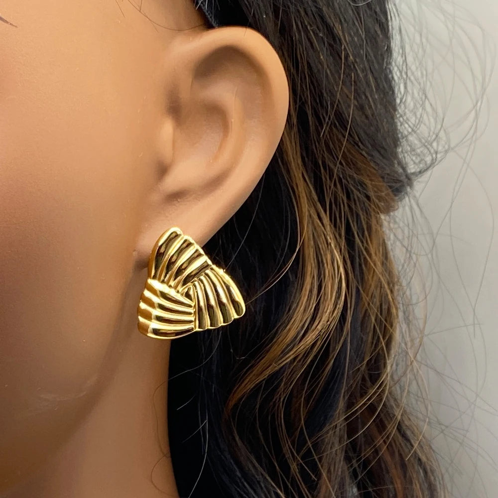 Gold Scallop Fan Triangle Earrings | Waterproof Stainless Steel