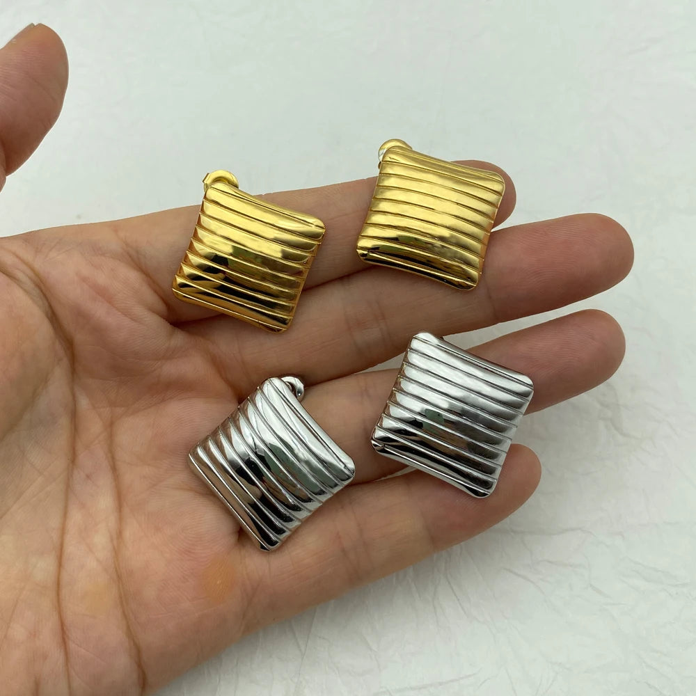 Chunky Striped Square Earrings | 18K Gold Plated Stainless Steel