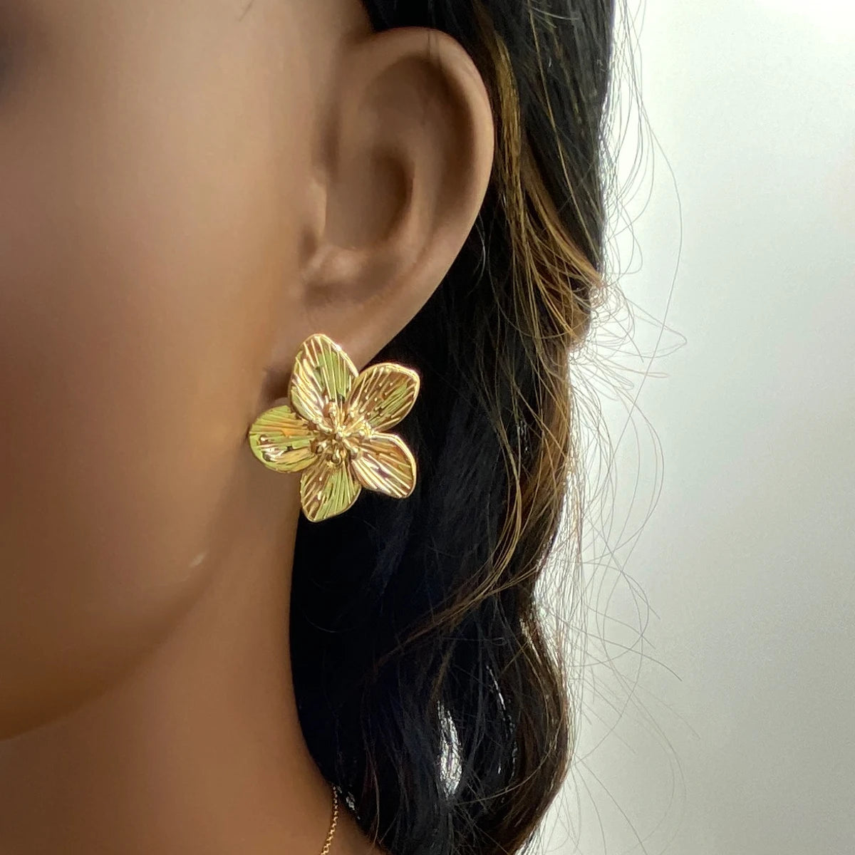 Gold Plumeria Floral Stud Earrings | 18k Gold Plated Stainless Steel