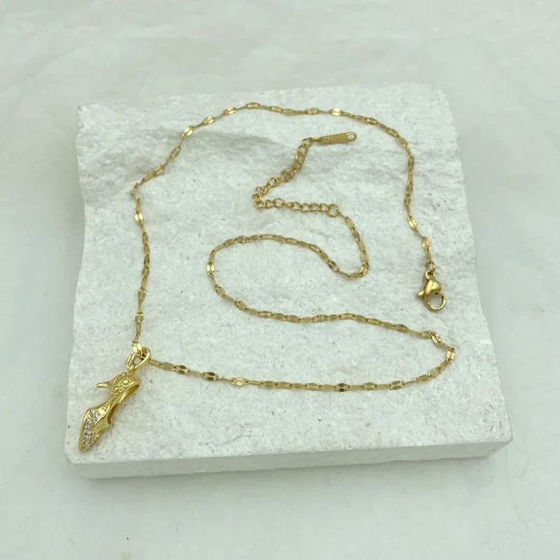 18K Gold Plated High Heel Shoe Pendant Stainless Steel Necklace