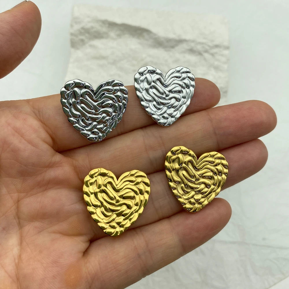 Puffy Textured Heart Stud Earrings | 18K Gold Plated Stainless Steel