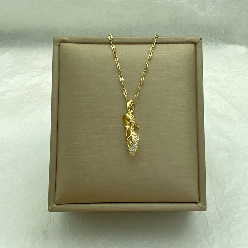 18K Gold Plated High Heel Shoe Pendant Stainless Steel Necklace