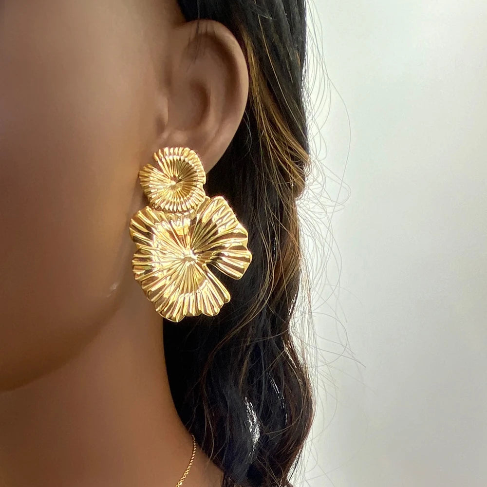 Double Petal Drop Earrings | 18K Gold Plated Stainless Steel