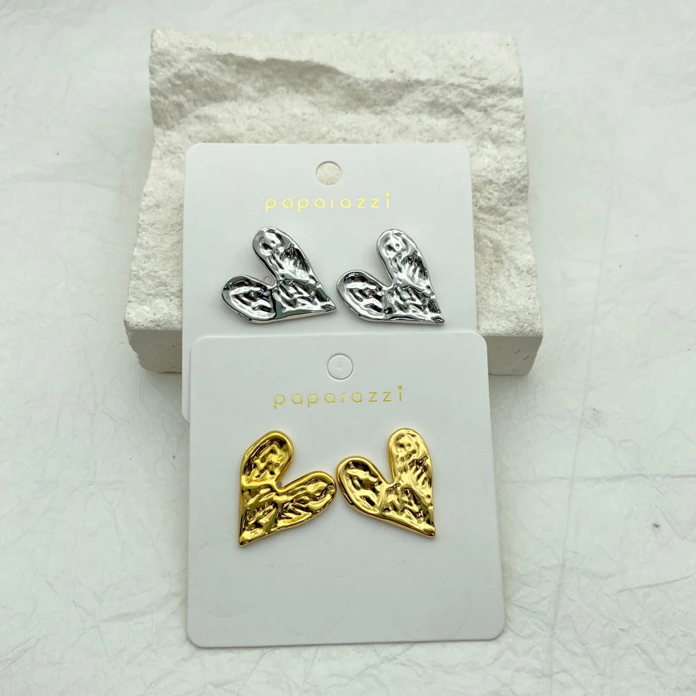 Hammered Gold Heart Stud Earrings | 18K Gold Plated Stainless Steel