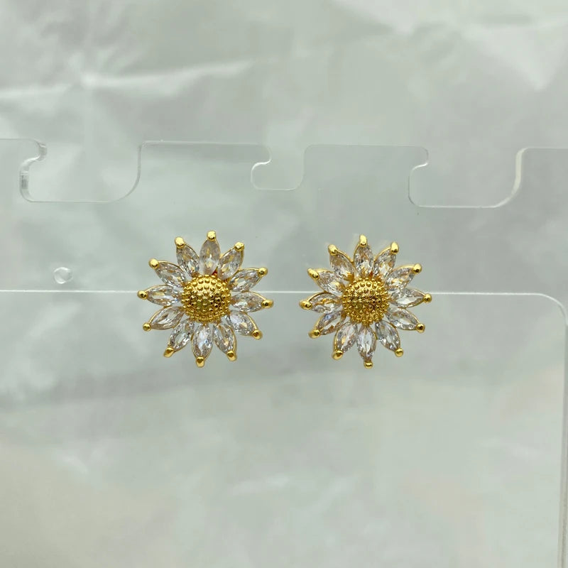 Wholesale Gold Plated Sunflower Stud Earrings