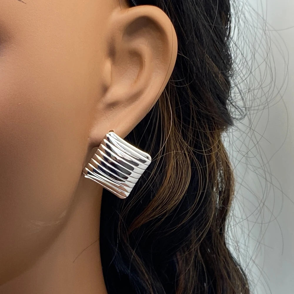 Chunky Striped Square Earrings | 18K Gold Plated Stainless Steel