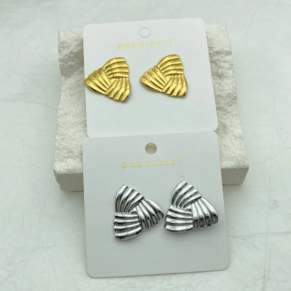 Gold Scallop Fan Triangle Earrings | Waterproof Stainless Steel