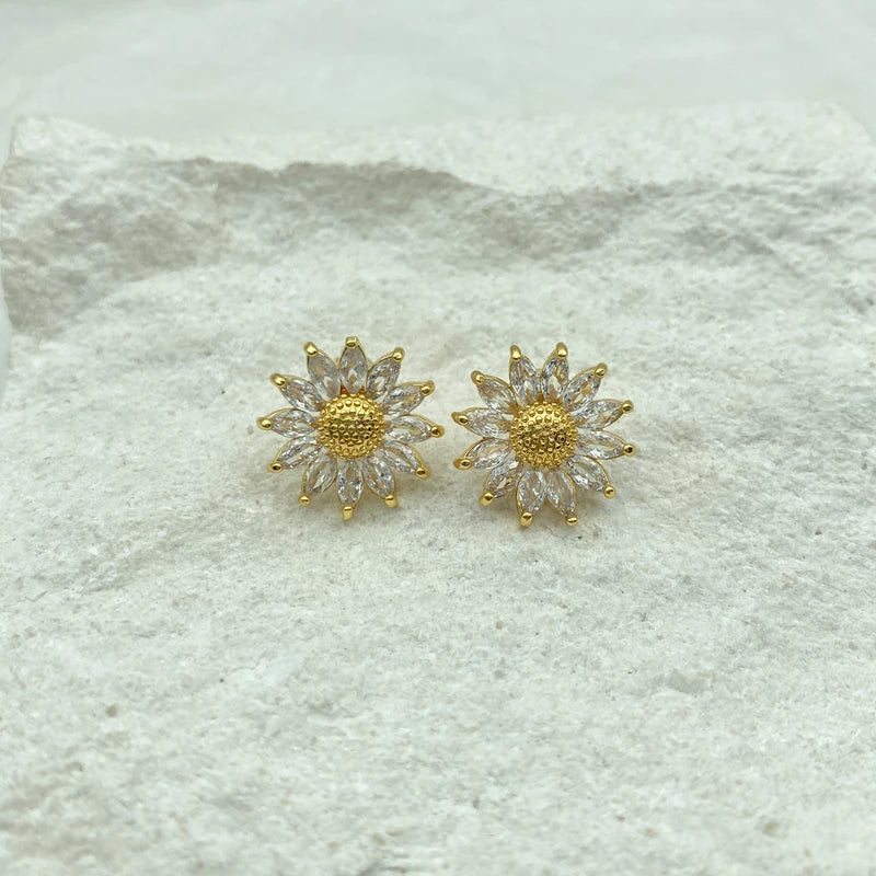 Wholesale Gold Plated Sunflower Stud Earrings