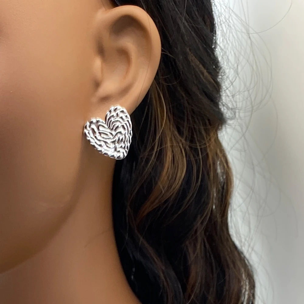 Puffy Textured Heart Stud Earrings | 18K Gold Plated Stainless Steel