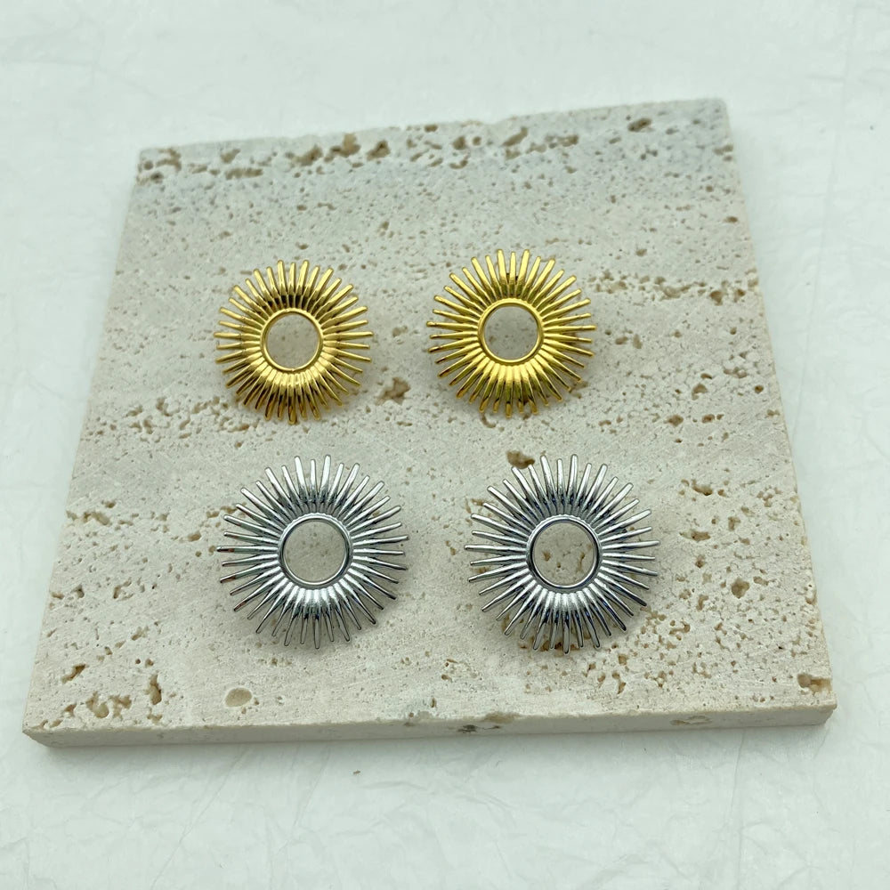 Sunburst Circle Stud Earrings| 18K Gold Plated Stainless Steel