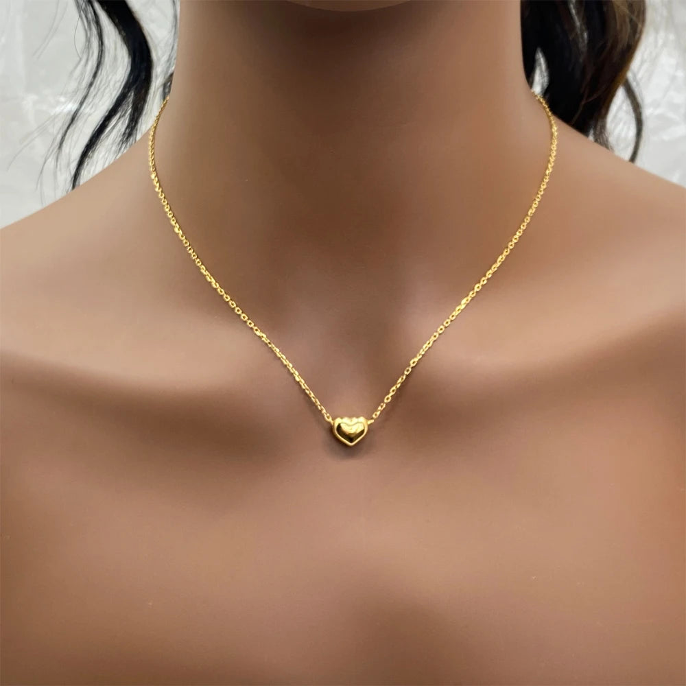 18K Gold Plated Fashion Small Heart Stainless Steel Pendant Necklace