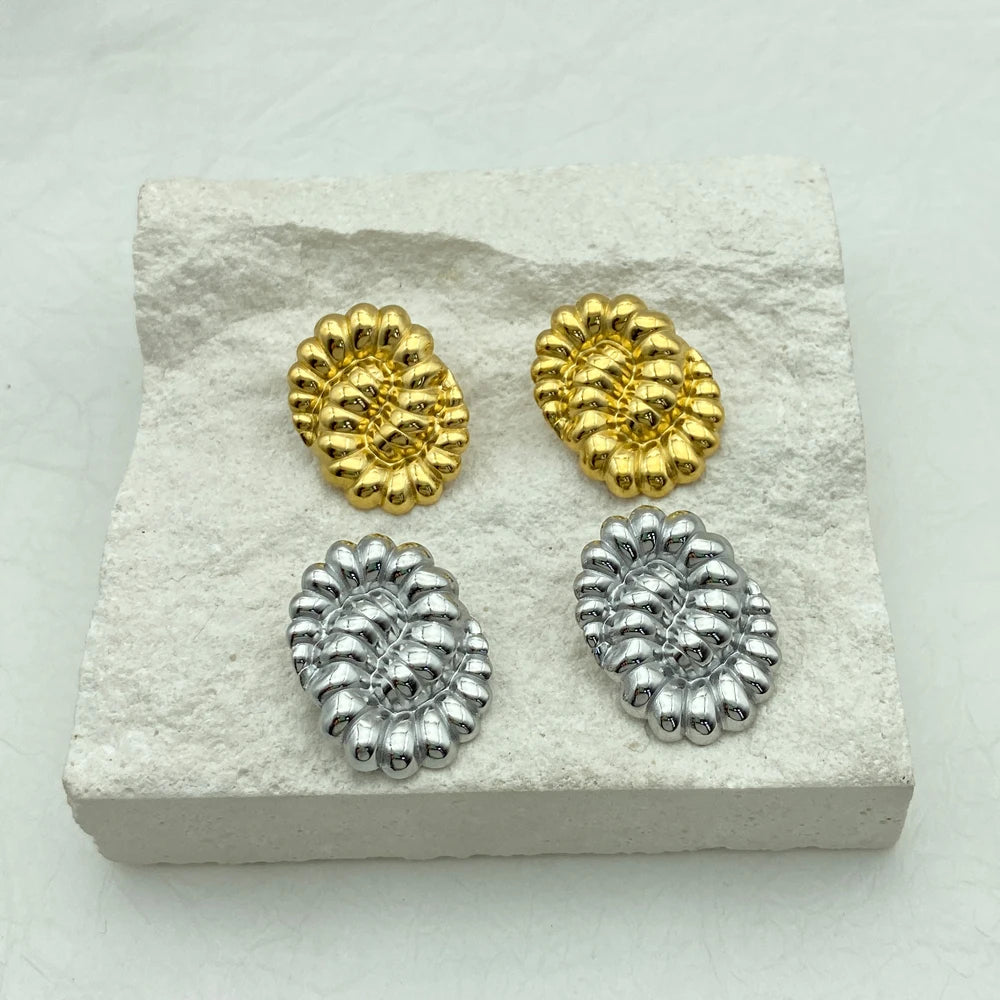 Puffy Cluster Oval Stud Earrings | 18K Gold Plated Stainless Steel