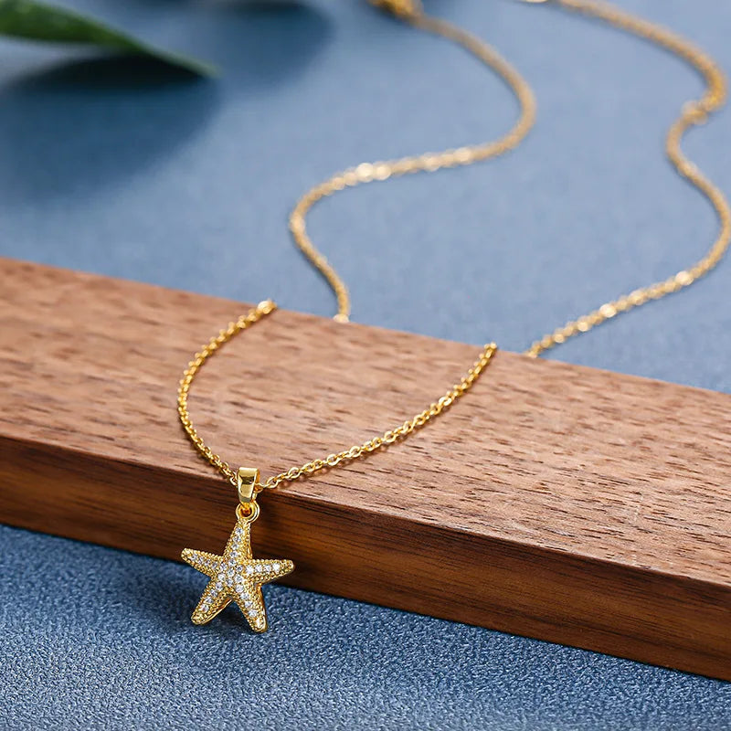 Starfish Pearl Pendant Necklace for Women 2020 Jewelry Titanium Steel O Chain Necklace Luxury Choker Korean Elegant Wholesale