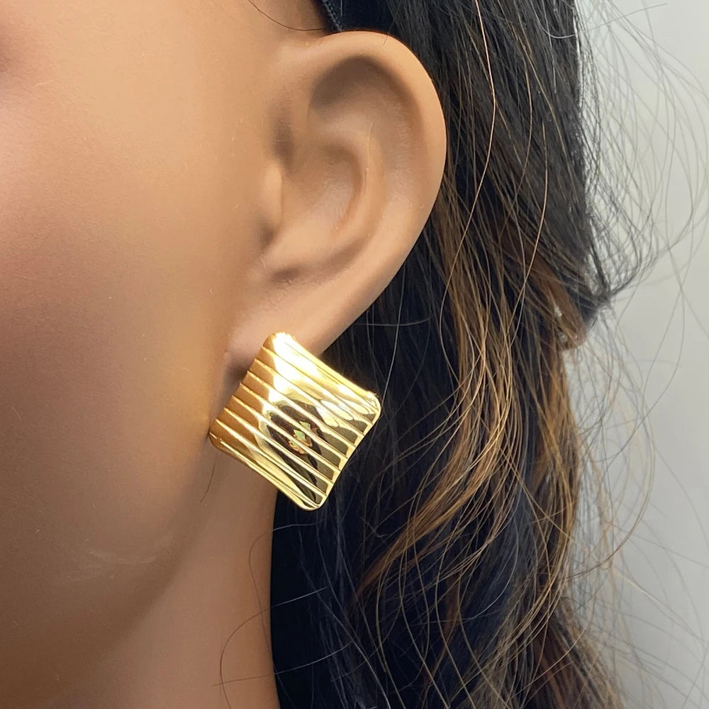 Chunky Striped Square Earrings | 18K Gold Plated Stainless Steel