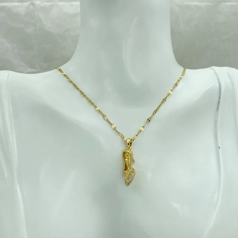 18K Gold Plated High Heel Shoe Pendant Stainless Steel Necklace