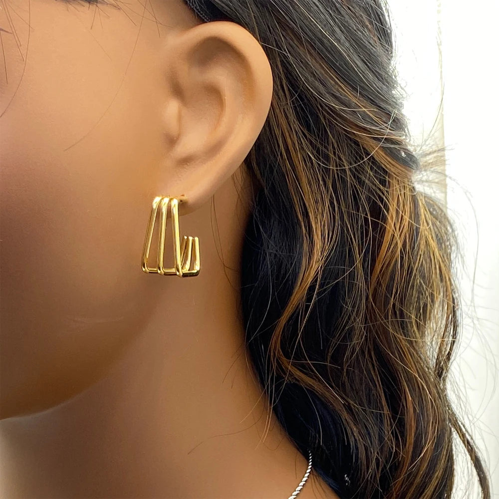 Wholesale Price Gold and Silver Color Non-Tarnish Stainless Steel Stud Geometric Earrings For Women