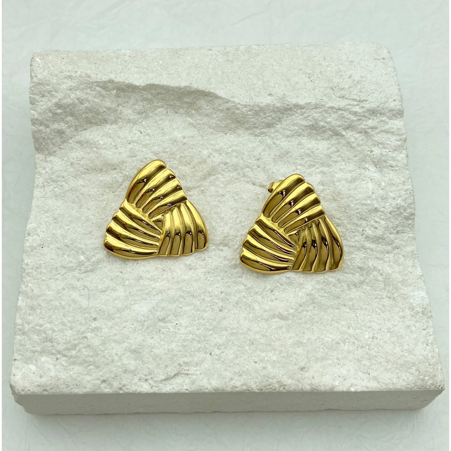 Gold Scallop Fan Triangle Earrings | Waterproof Stainless Steel
