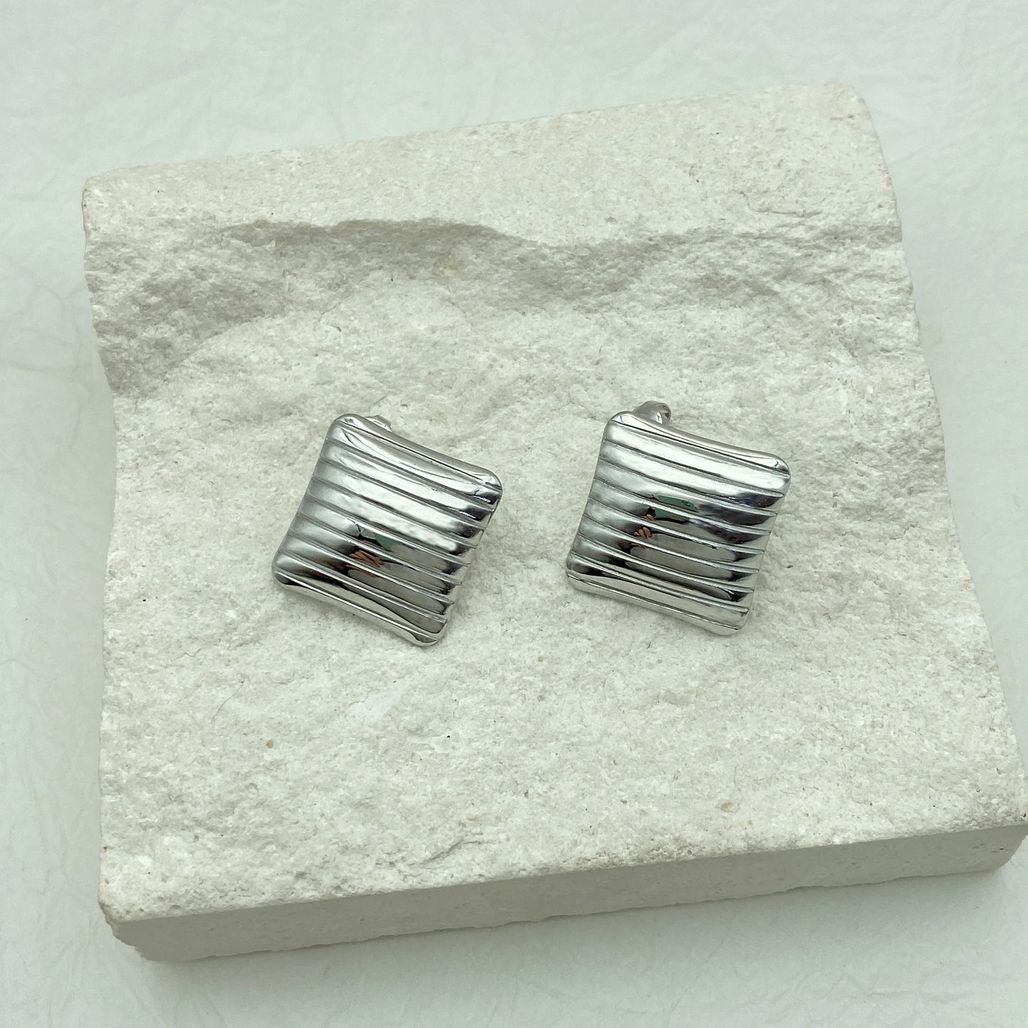 Chunky Striped Square Earrings | 18K Gold Plated Stainless Steel