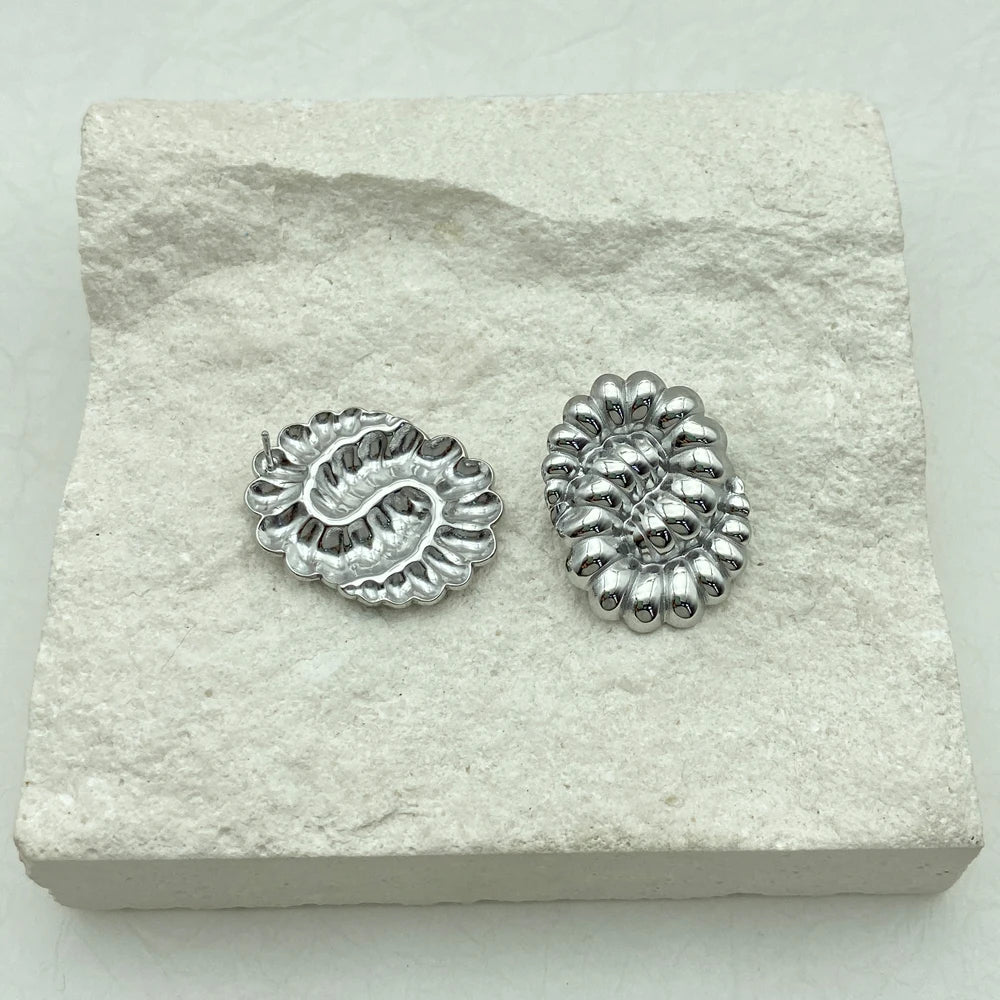 Puffy Cluster Oval Stud Earrings | 18K Gold Plated Stainless Steel