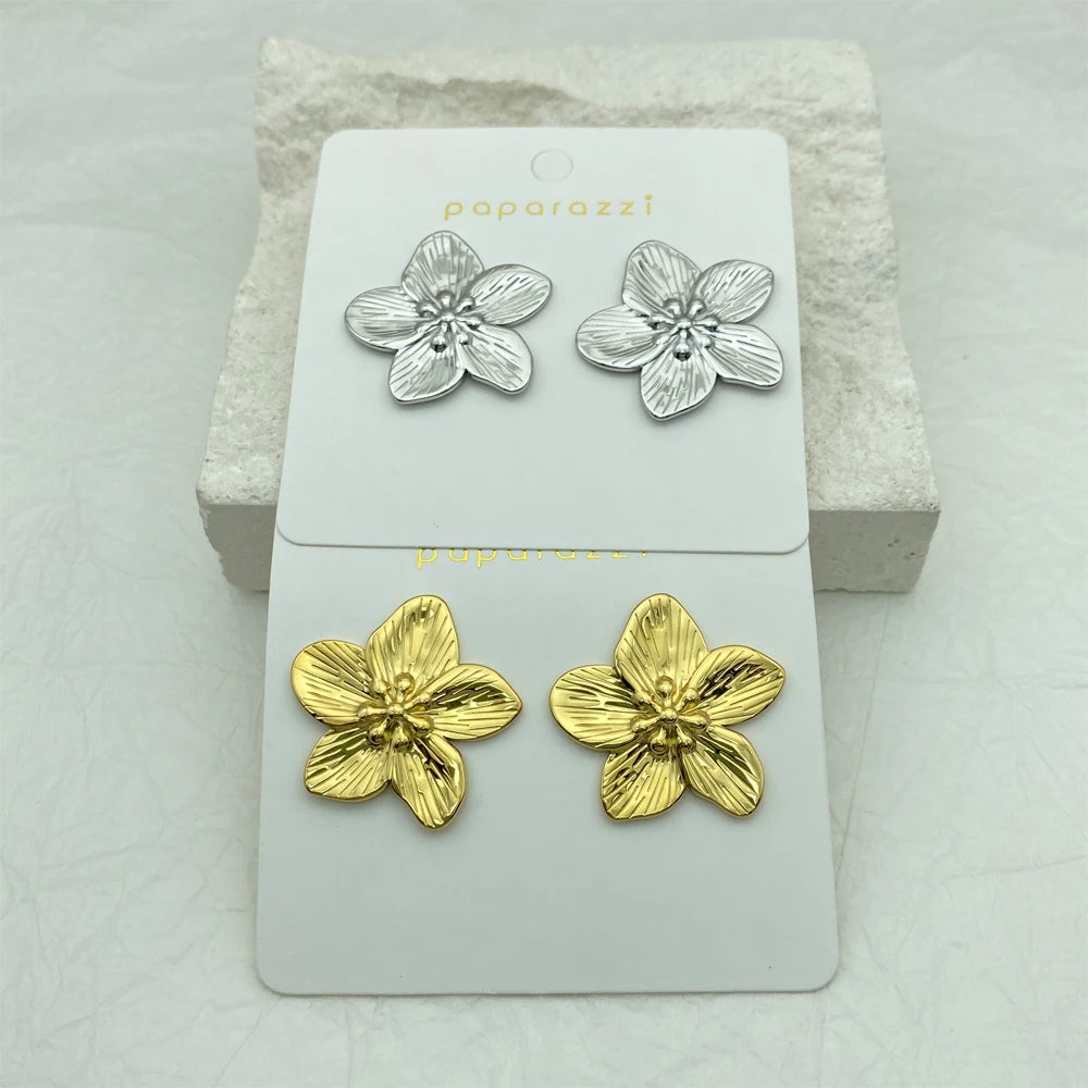 Gold Plumeria Floral Stud Earrings | 18k Gold Plated Stainless Steel