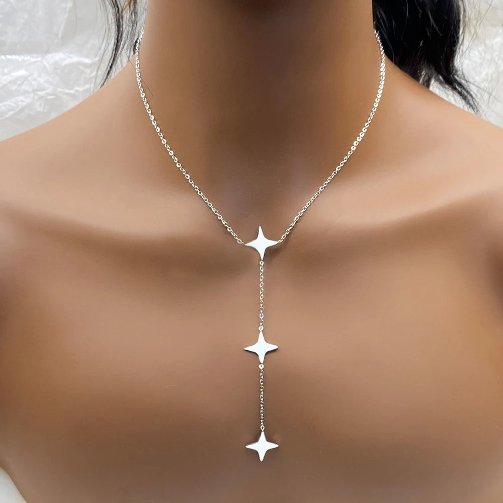 Polished  Mixed Styles Stainless Steel Fashion Tassel Cross Necklace
