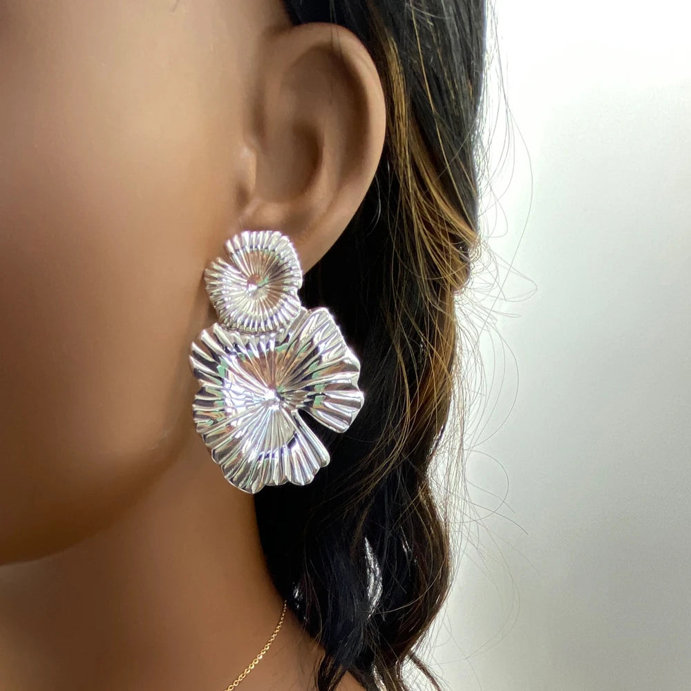 Double Petal Drop Earrings | 18K Gold Plated Stainless Steel